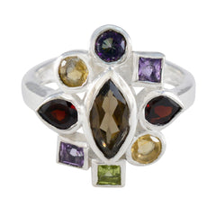 Araya multicolor navratna ring with various colorful gemstones set in silver band