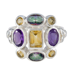 Giulia multicolor Navratna ring sterling silver with amethyst citrine and mystic topaz gemstones