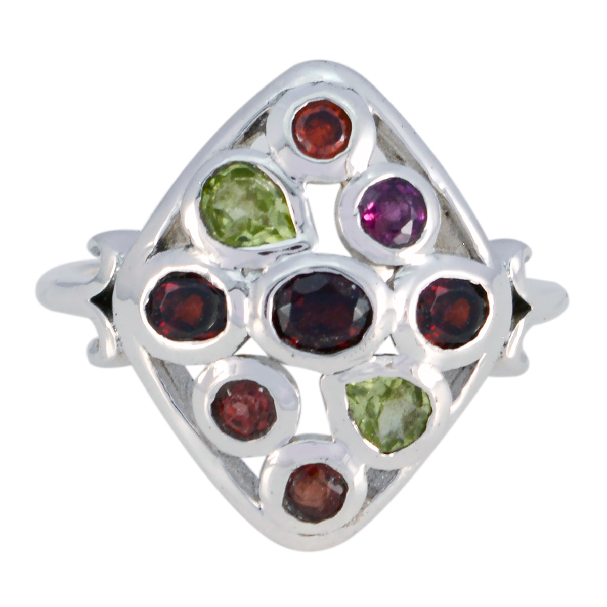 Aisha Multicolor Navratna Ring in Sterling Silver Multi Stone Multicolor