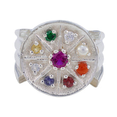 Alice Multicolor Navratna Ring Sterling Silver Gemstone Multi Stone Multicolor