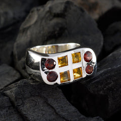Teresa multicolor octa gemstone ring with yellow and red stones set in silver band