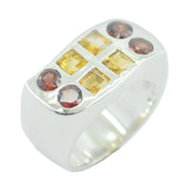 Teresa multicolor octa gemstone ring with yellow square and red round stones set in silver band