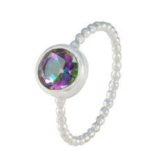 Hazel Multicolor Solitaire Ring with Beaded Band