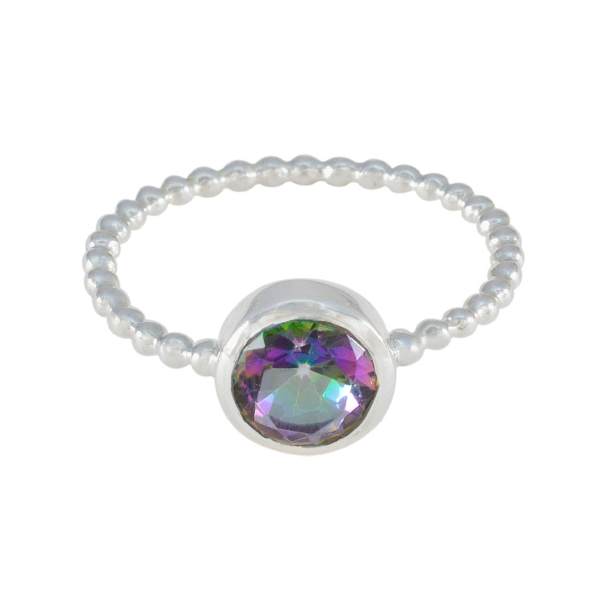 Hazel Multicolor Solitaire Ring with Beaded Band Mystic Quartz Multicolor