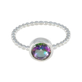 Hazel Multicolor Solitaire Ring with Beaded Band Mystic Quartz Multicolor