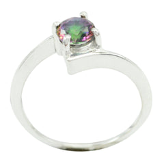 Nari Multicolor Solitaire Ring with Silver Setting Mystic Quartz Multicolor