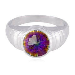 Nella Multicolor Solitaire Ring with Silver Band Mystic Quartz Multicolor