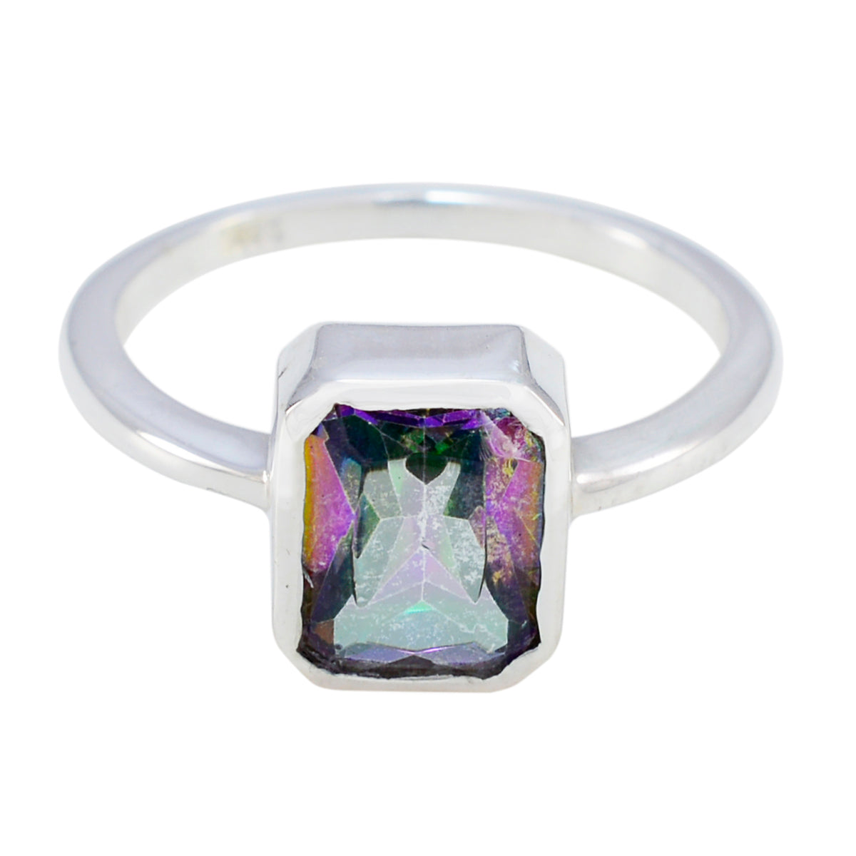 Aria Multicolor Solitaire Ring with Silver Band Mystic Quartz Multicolor
