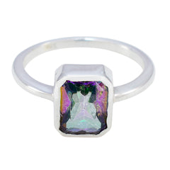 Aria Multicolor Solitaire Ring with Silver Band Mystic Quartz Multicolor