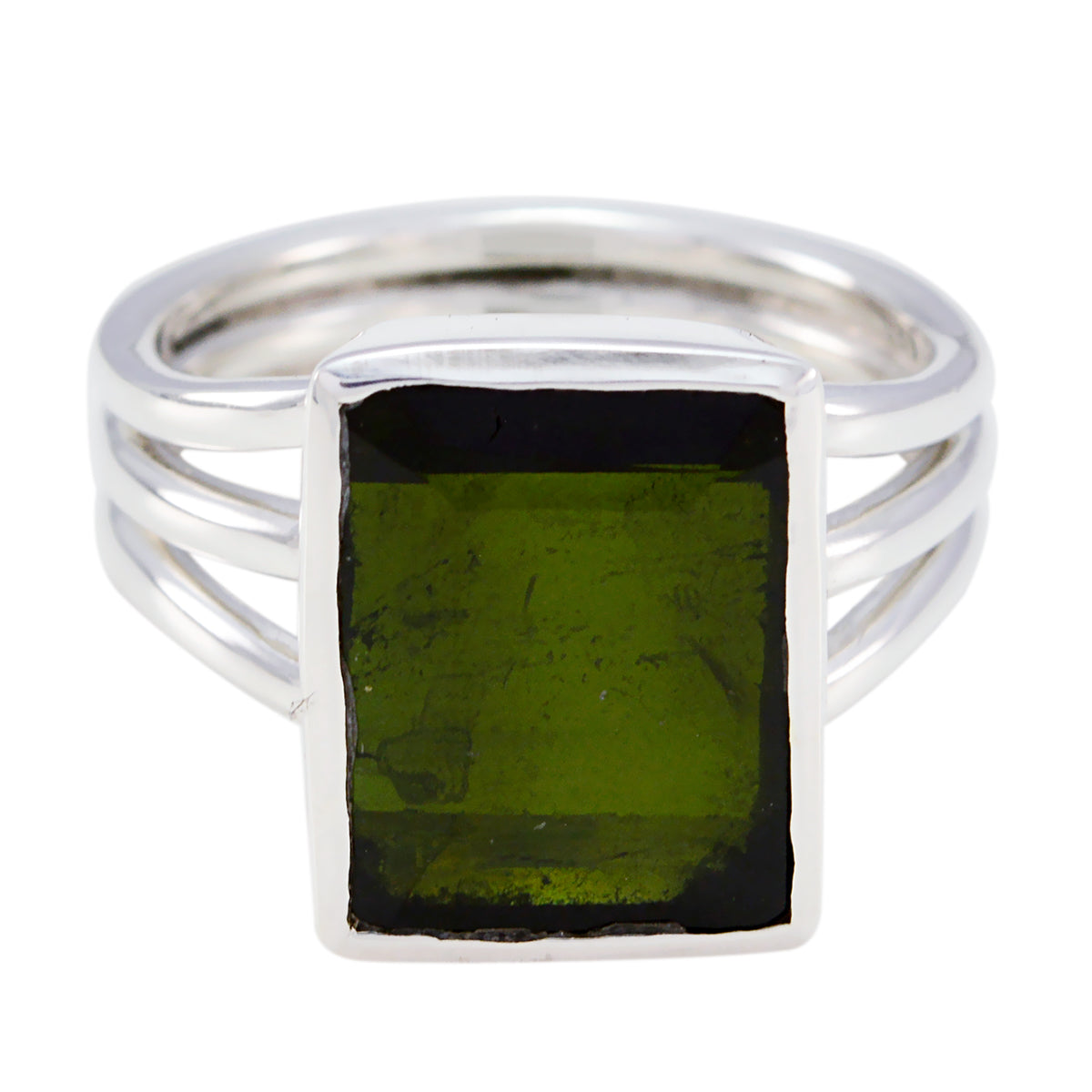 Anna Multicolor Solitaire Ring with Green Gemstone Tourmaline Multicolor