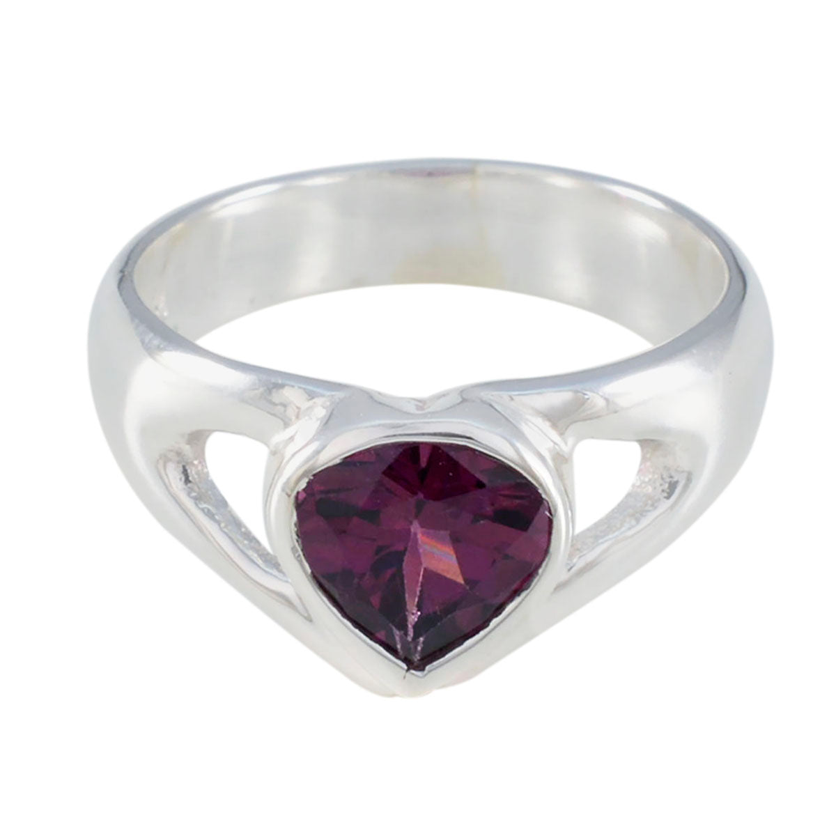 Maria silver ring featuring a heart-shaped purple gemstone multicolor solitaire ring design