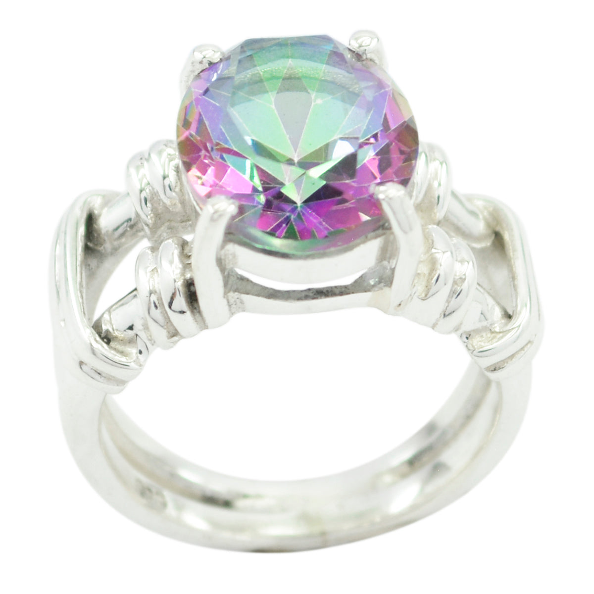 Nisa Multicolor Solitaire Ring with Silver Band Mystic Quartz Multicolor