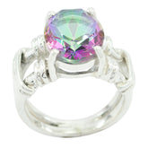Nisa Multicolor Solitaire Ring with Silver Band Mystic Quartz Multicolor