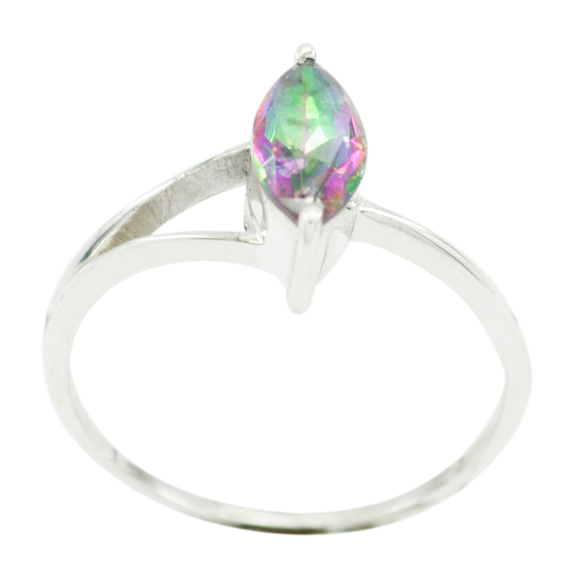 Aiko Multicolor Solitaire Ring with Pear-Shaped Gemstone Mystic Quartz Multicolor