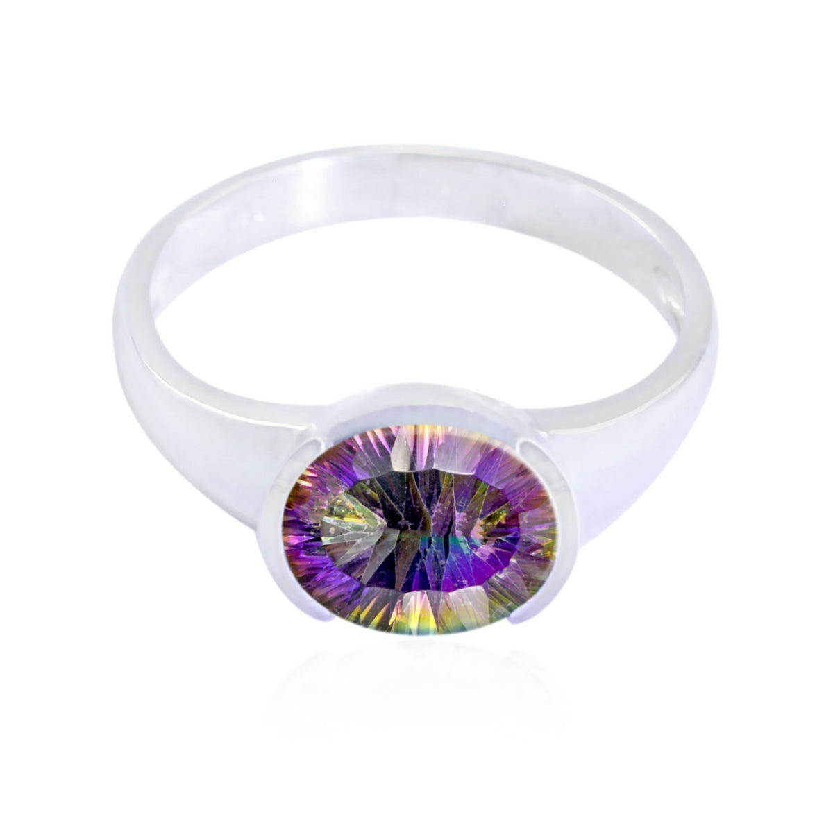 Mei Multicolor Solitaire Ring with Sparkling Gemstone Mystic Quartz Multicolor