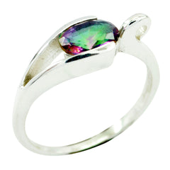 Tereza Multicolor Solitaire Ring with Gemstone Sparkle Mystic Quartz Multicolor