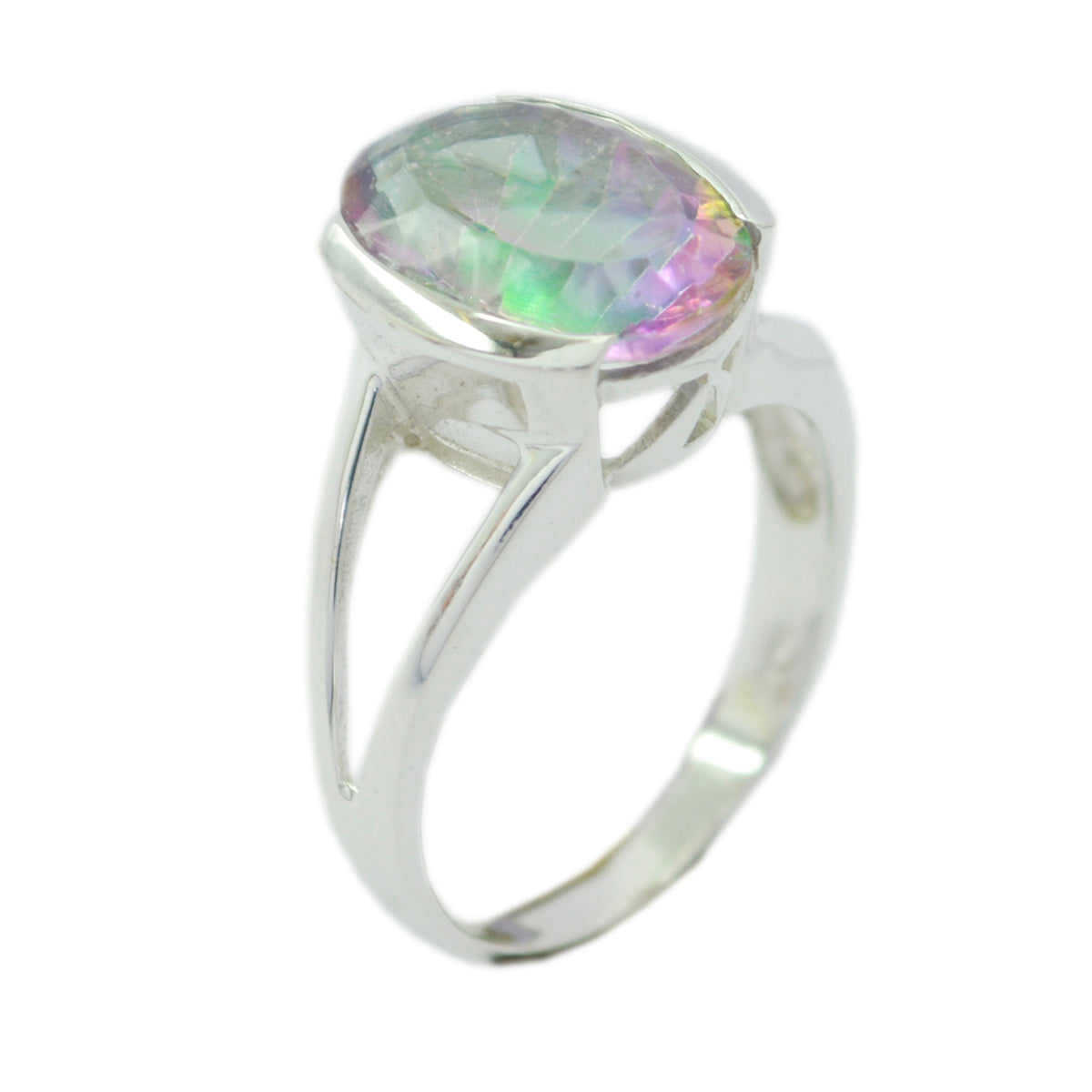 Aisha Multicolor Solitaire Ring with Gemstone Glow Mystic Quartz Multicolor