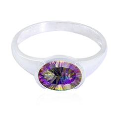 Hana Multicolor Solitaire Ring Elegant Silver Band Mystic Quartz Multicolor