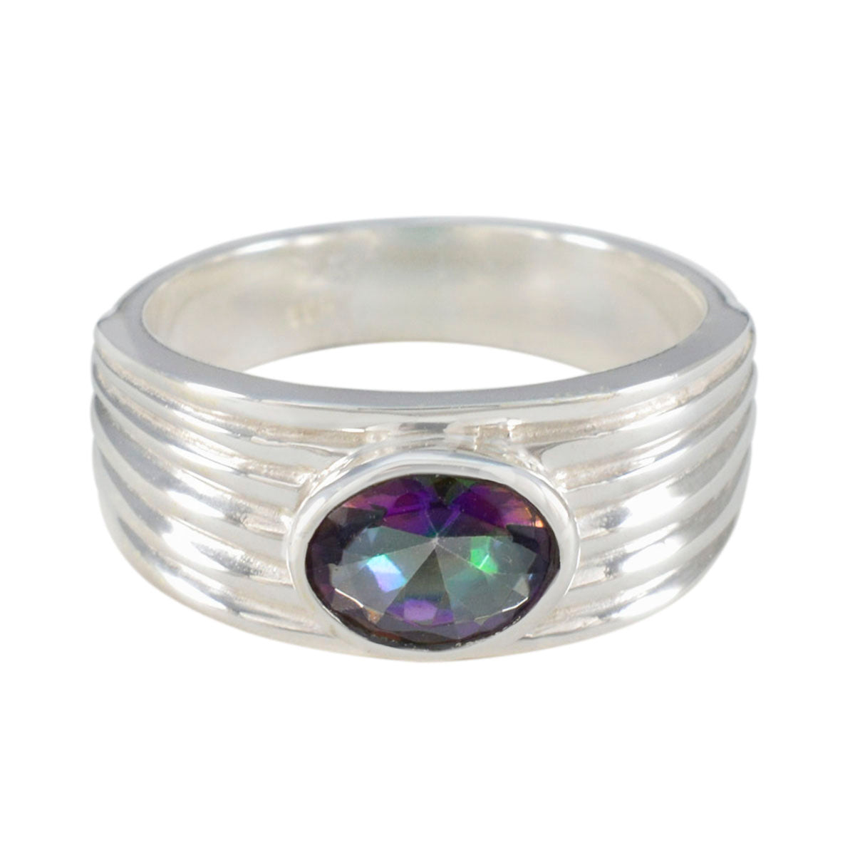 Riya Multicolor Solitaire Ring with Silver Band Mystic Quartz Multicolor