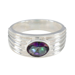 Riya Multicolor Solitaire Ring with Silver Band Mystic Quartz Multicolor