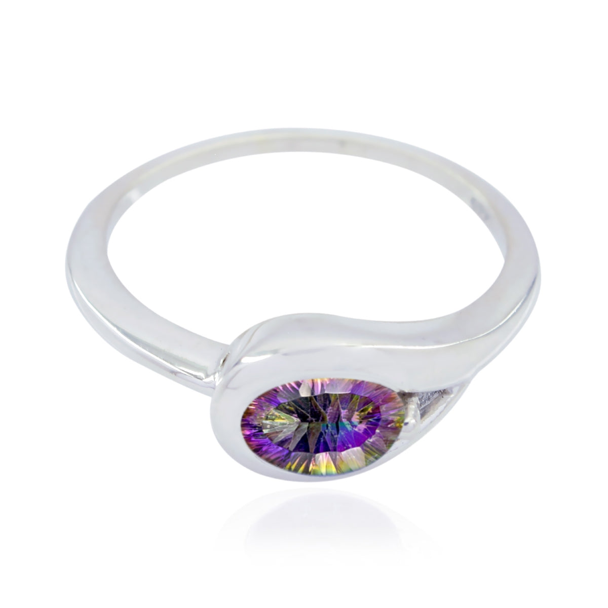 Sakura Multicolor Solitaire Ring with Elegant Design Mystic Quartz Multicolor