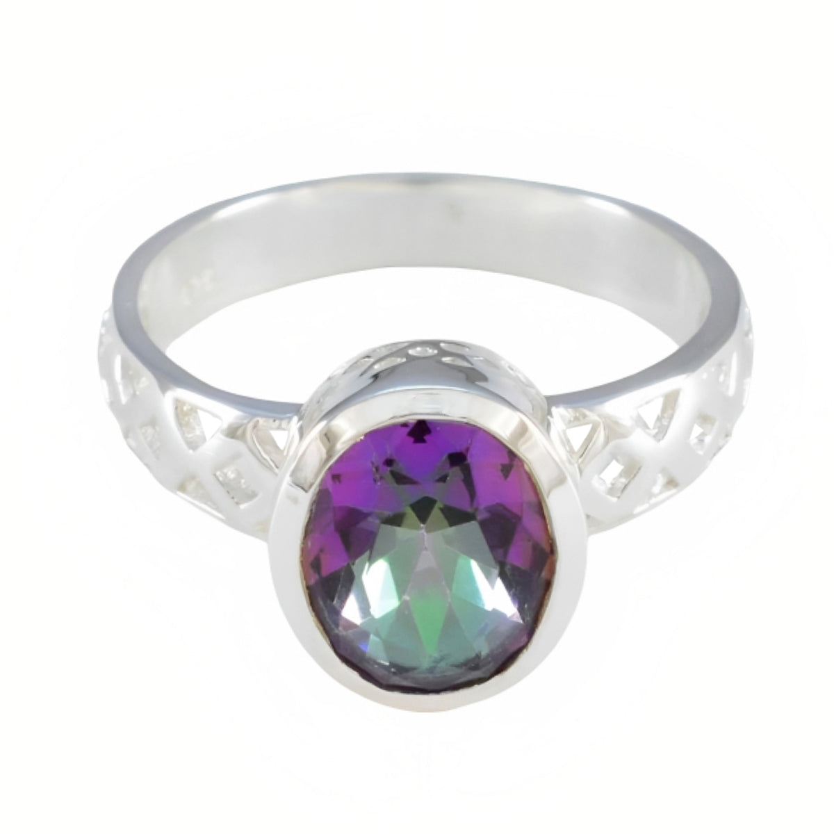 Skylar Multicolor Solitaire Ring with Silver Band Mystic Quartz Multicolor