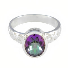 Skylar Multicolor Solitaire Ring with Silver Band Mystic Quartz Multicolor