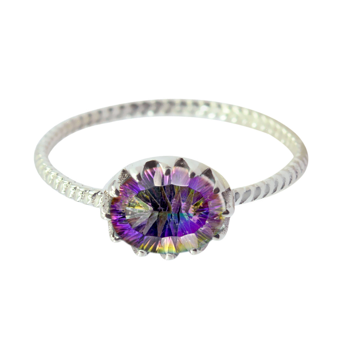 Haruka Multicolor Solitaire Ring with Sparkling Gemstone Mystic Quartz Multicolor