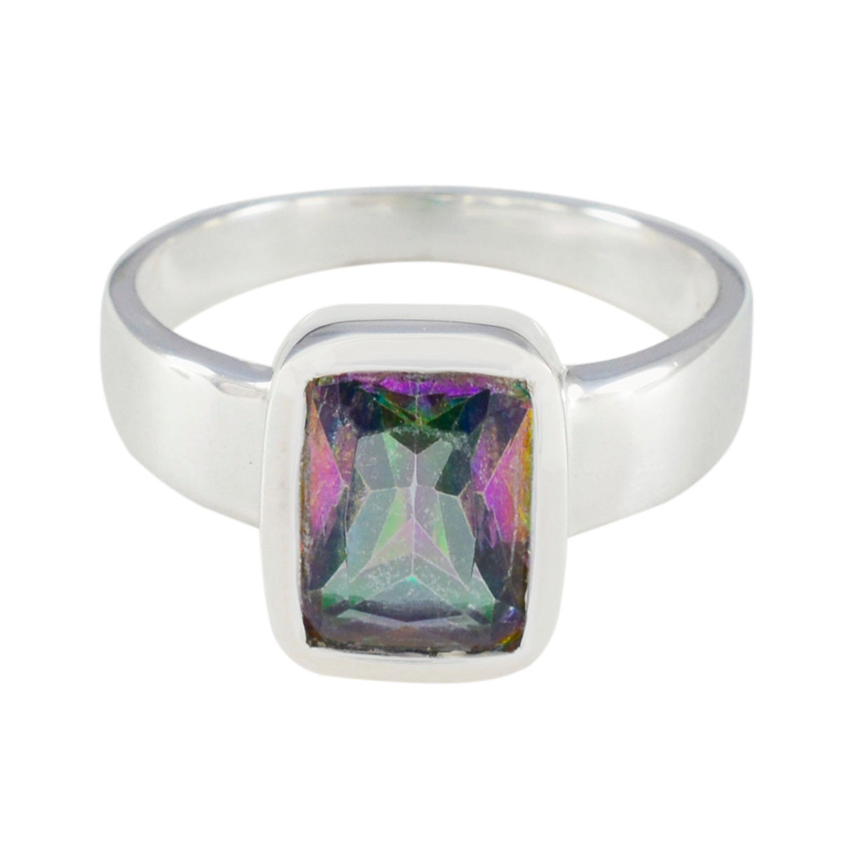Sophia Multicolor Solitaire Ring with Silver Band Mystic Quartz Multicolor