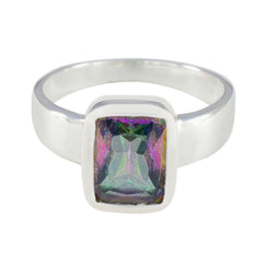 Sophia Multicolor Solitaire Ring with Silver Band Mystic Quartz Multicolor
