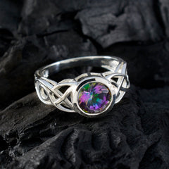 Priya Multicolor Solitaire Ring with Silver Band