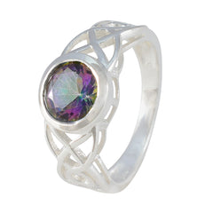 Priya Multicolor Solitaire Ring with Silver Band