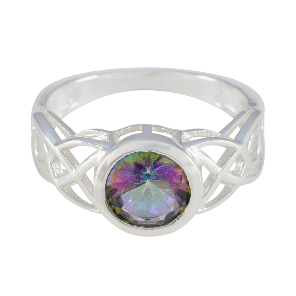 Priya Multicolor Solitaire Ring with Silver Band Mystic Quartz Multicolor