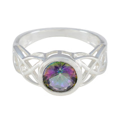 Priya Multicolor Solitaire Ring with Silver Band Mystic Quartz Multicolor