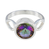 Aurora Multicolor Solitaire Ring in Sterling Silver Mystic Quartz Multicolor