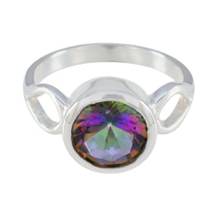 Aurora Multicolor Solitaire Ring in Sterling Silver Mystic Quartz Multicolor