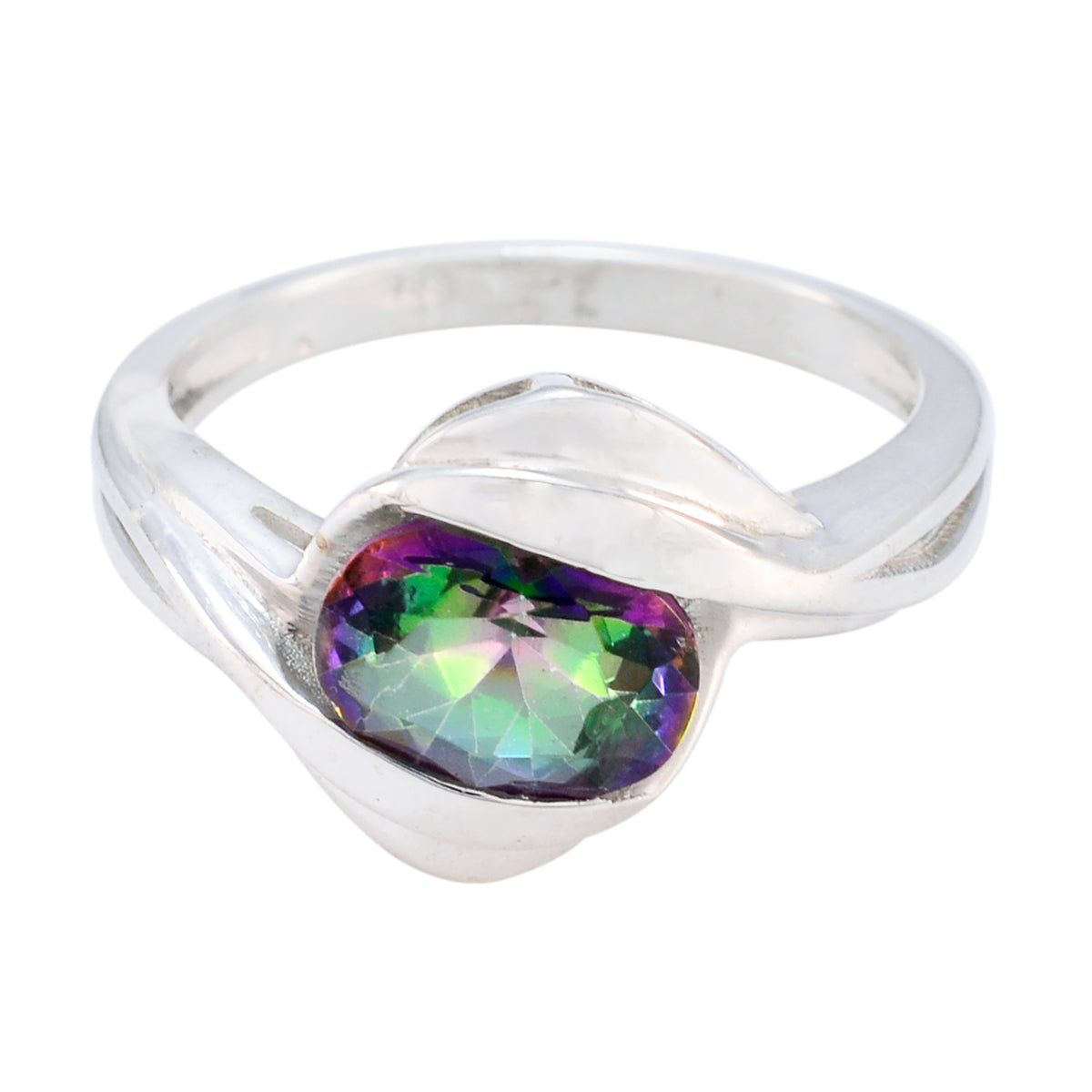 Mia Multicolor Solitaire Ring with Silver Band Mystic Quartz Multicolor