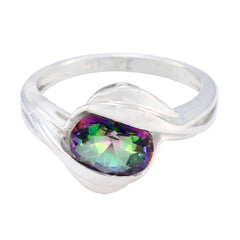 Mia Multicolor Solitaire Ring with Silver Band Mystic Quartz Multicolor