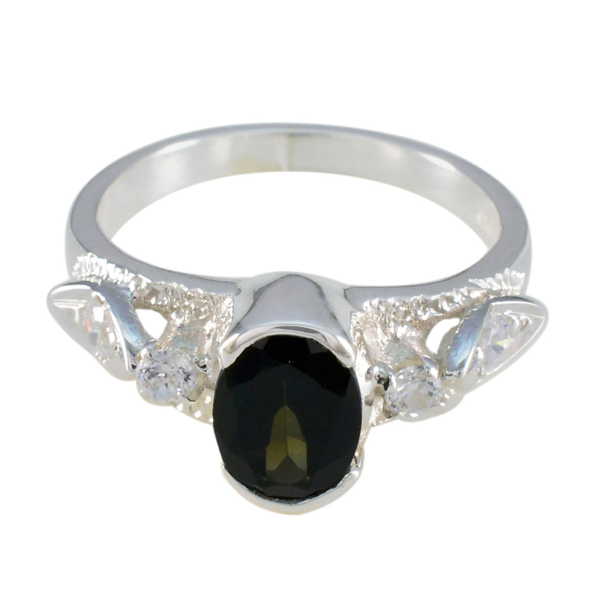 Sara Multicolor Solitaire Ring with Black Gemstone Tourmaline Multicolor
