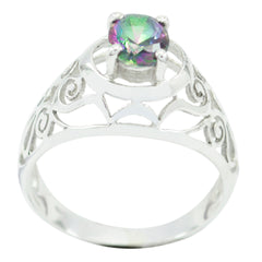 Liyana Multicolor Solitaire Ring with Intricate Silver Design Mystic Quartz Multicolor