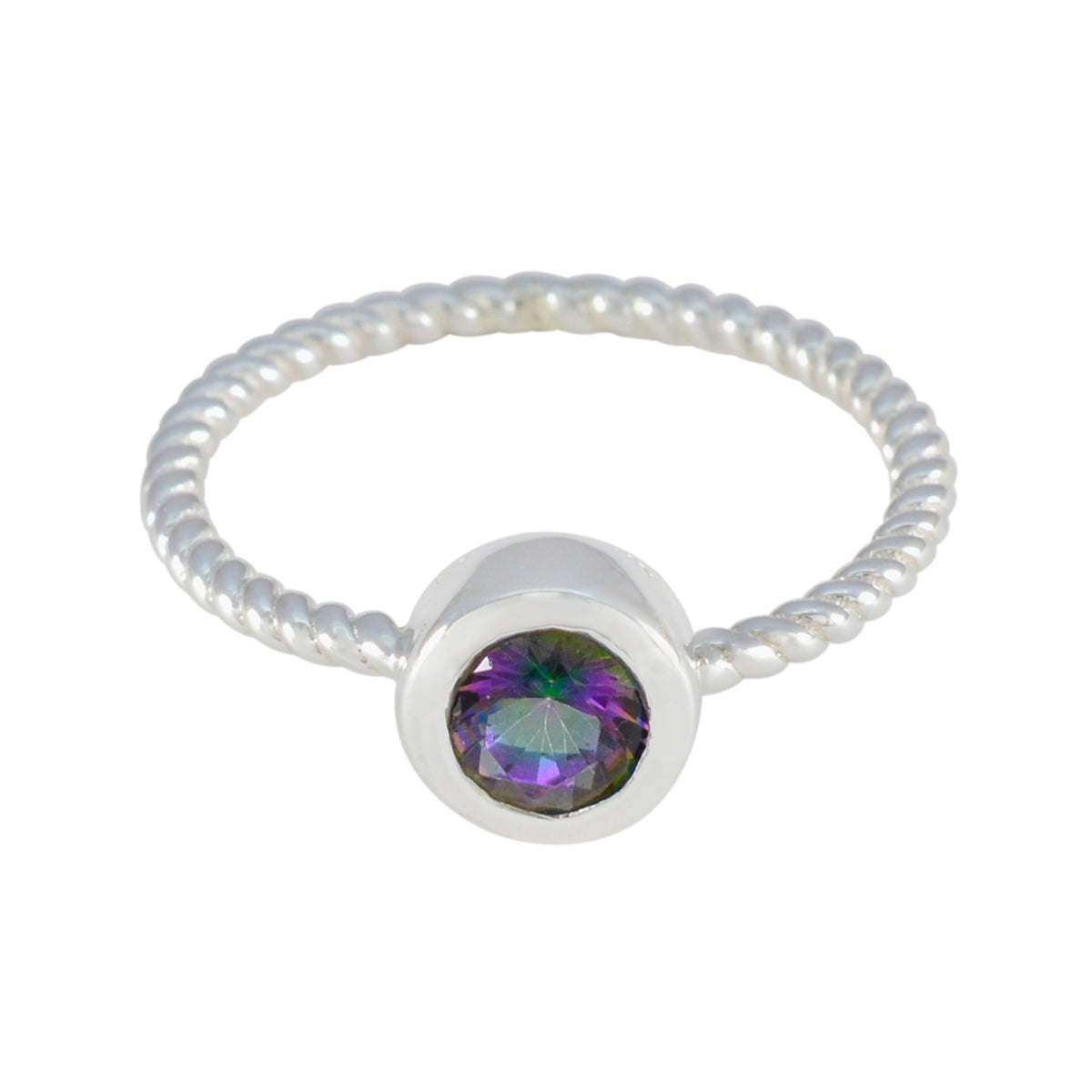Hua Multicolor Solitaire Ring with Twisted Band Mystic Quartz Multicolor