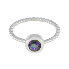 Hua Multicolor Solitaire Ring with Twisted Band Mystic Quartz Multicolor