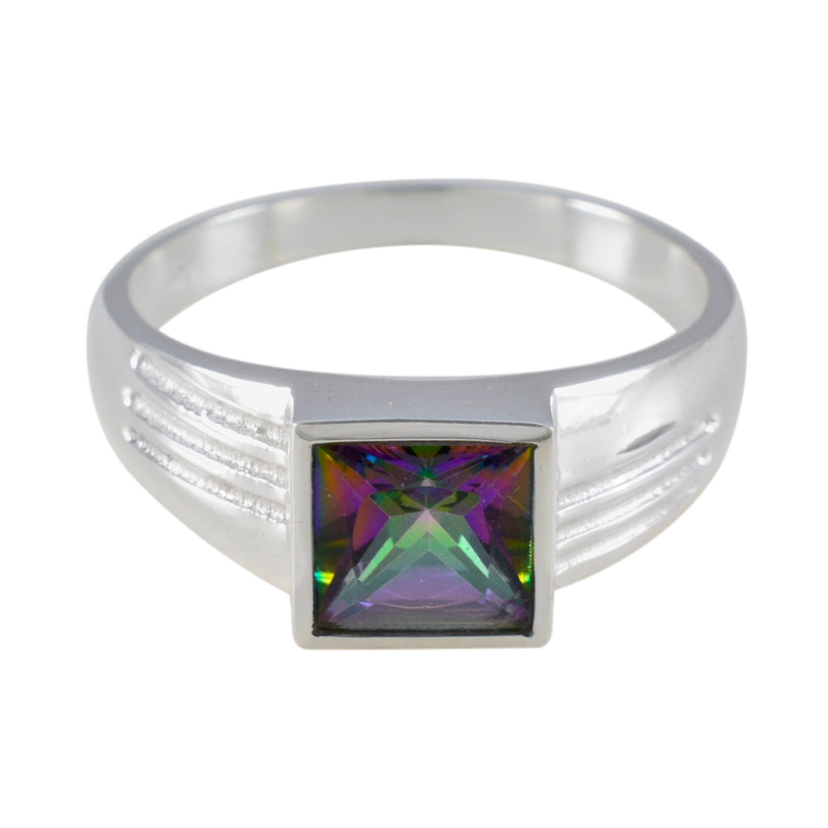 Grace Multicolor Solitaire Ring with Square Gemstone Mystic Quartz Multicolor