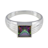 Grace Multicolor Solitaire Ring with Square Gemstone Mystic Quartz Multicolor