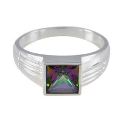 Grace Multicolor Solitaire Ring with Square Gemstone Mystic Quartz Multicolor