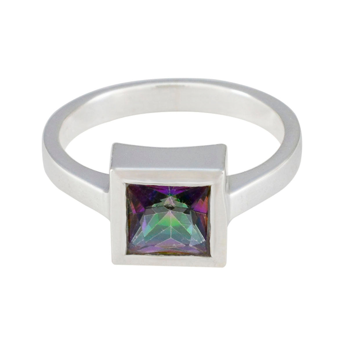 Luna Multicolor Solitaire Ring with Square Gemstone Mystic Quartz Multicolor