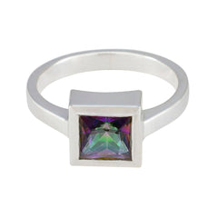 Luna Multicolor Solitaire Ring with Square Gemstone Mystic Quartz Multicolor
