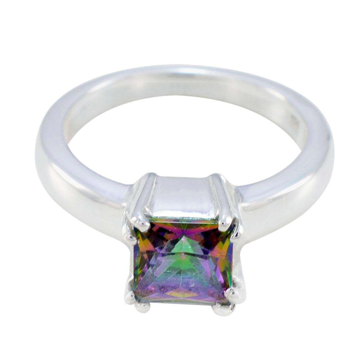 Riya Multicolor Solitaire Ring with Square Gemstone Mystic Quartz Multicolor