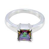 Riya Multicolor Solitaire Ring with Square Gemstone Mystic Quartz Multicolor