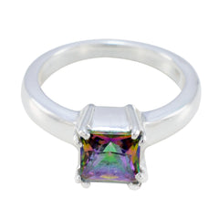 Riya Multicolor Solitaire Ring with Square Gemstone Mystic Quartz Multicolor